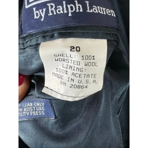 Polo Ralph Lauren Made in USA 100% Worsted Wool Navy Blazer Gold Buttons VTG 20